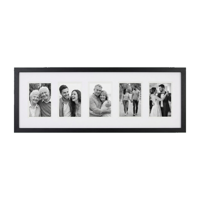 Signature Matted Engineered Wood Collage Frame — 12x28 / Black / 5 Opening