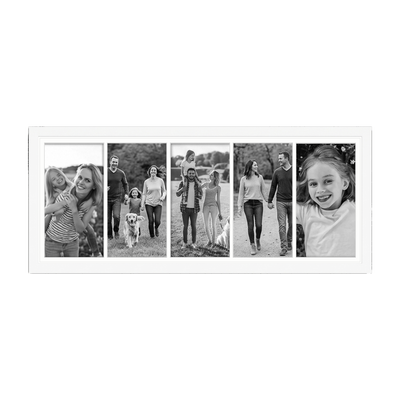 Signature Matted Engineered Wood Collage Frame — 12x28 / White / 5 Opening