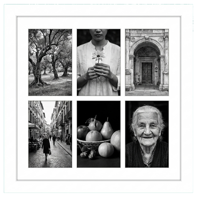 Signature Matted Engineered Wood Collage Frame — 14x14 with 4x6 mat / White / 6 Opening