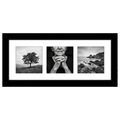 Signature Matted Engineered Wood Collage Frame — 5.5x14 with 4x4 mat / Black / 3 Opening
