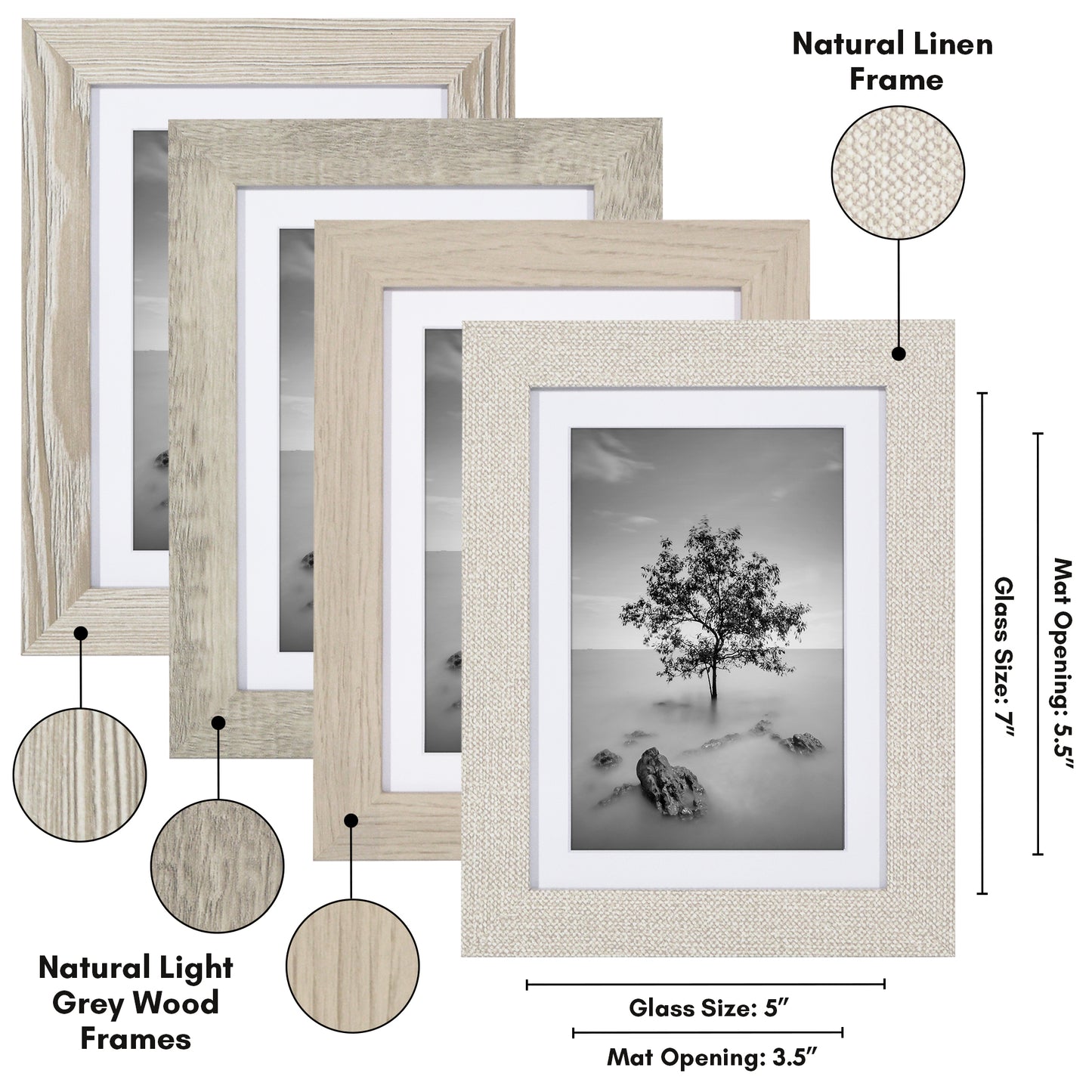 Collage Picture Frame | Set of 4 | Shatter-Resistant | With Mat | Multi-Wood Finish - Americanflat