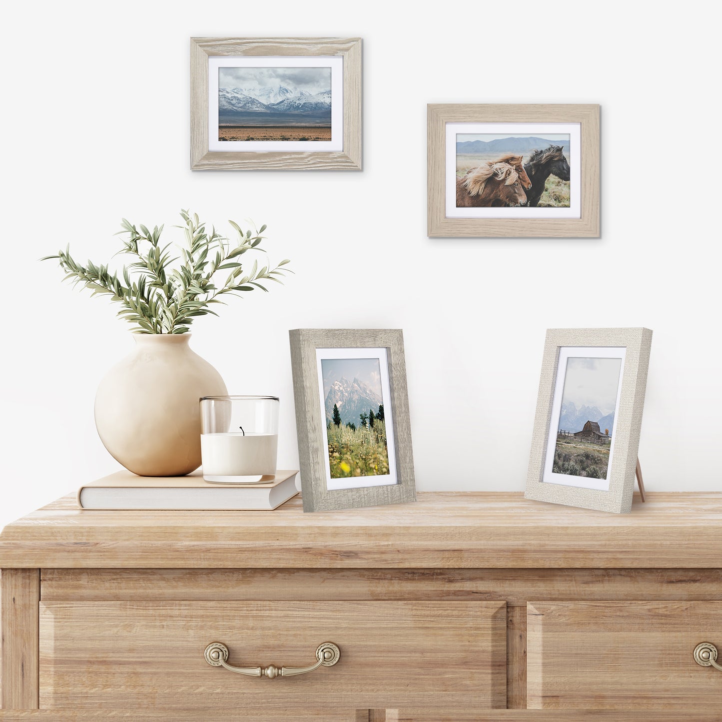 Collage Picture Frame | Set of 4 | Shatter-Resistant | With Mat | Multi-Wood Finish - Americanflat