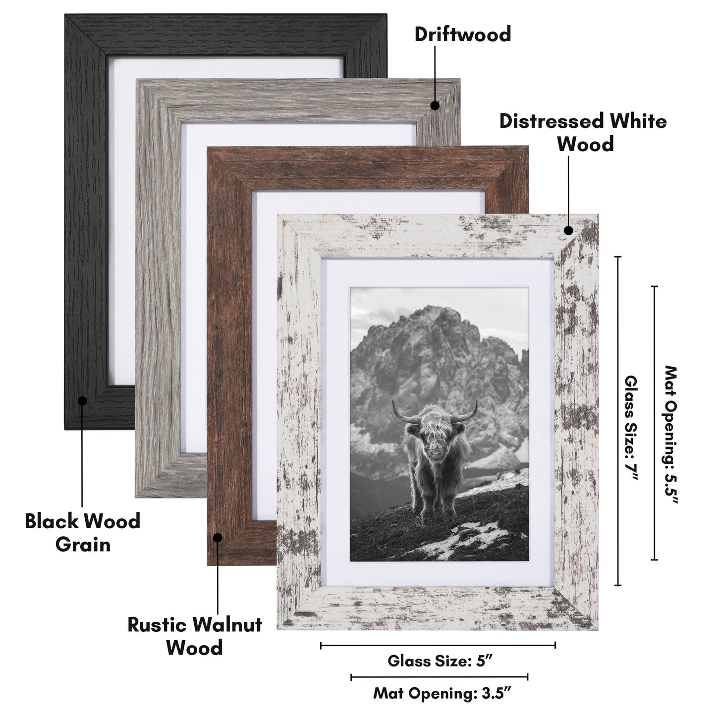 Collage Picture Frame | Set of 4 | Shatter-Resistant | With Mat | Multi-Wood Finish - Americanflat