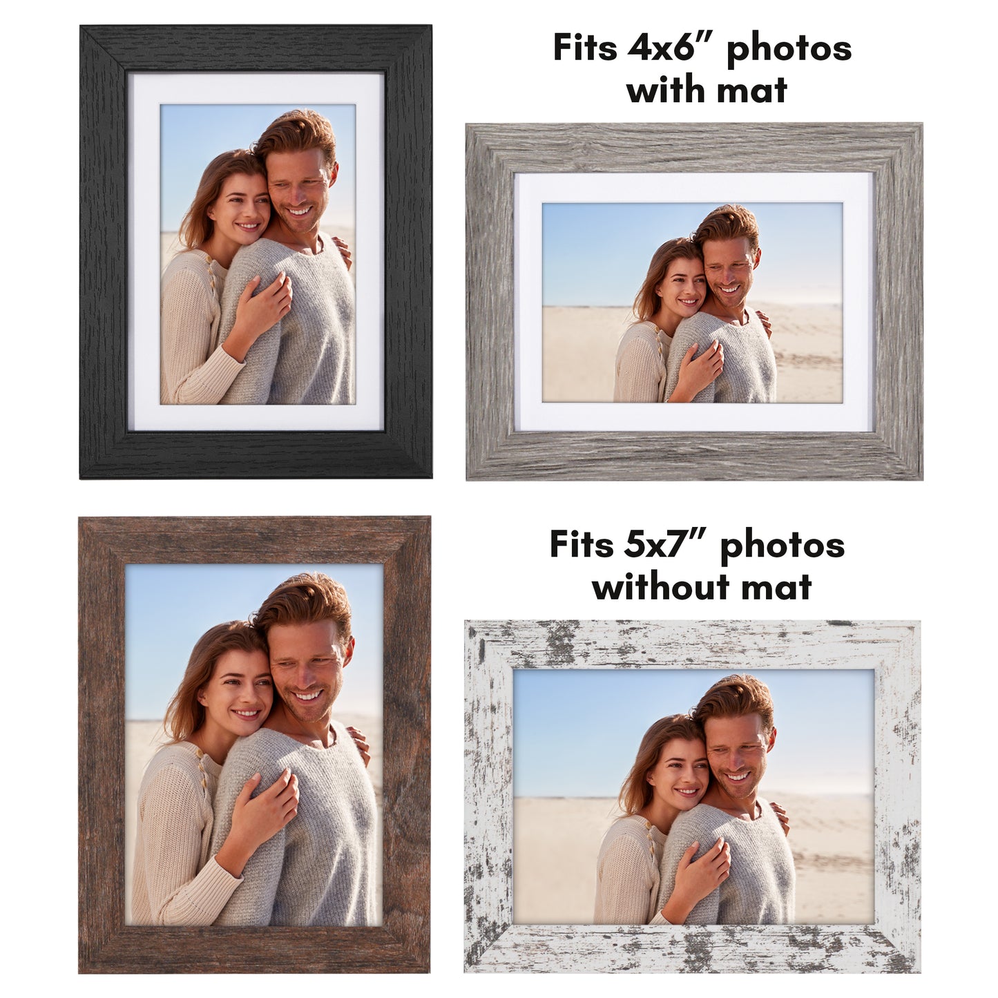 Collage Picture Frame | Set of 4 | Shatter-Resistant | With Mat | Multi-Wood Finish - Americanflat