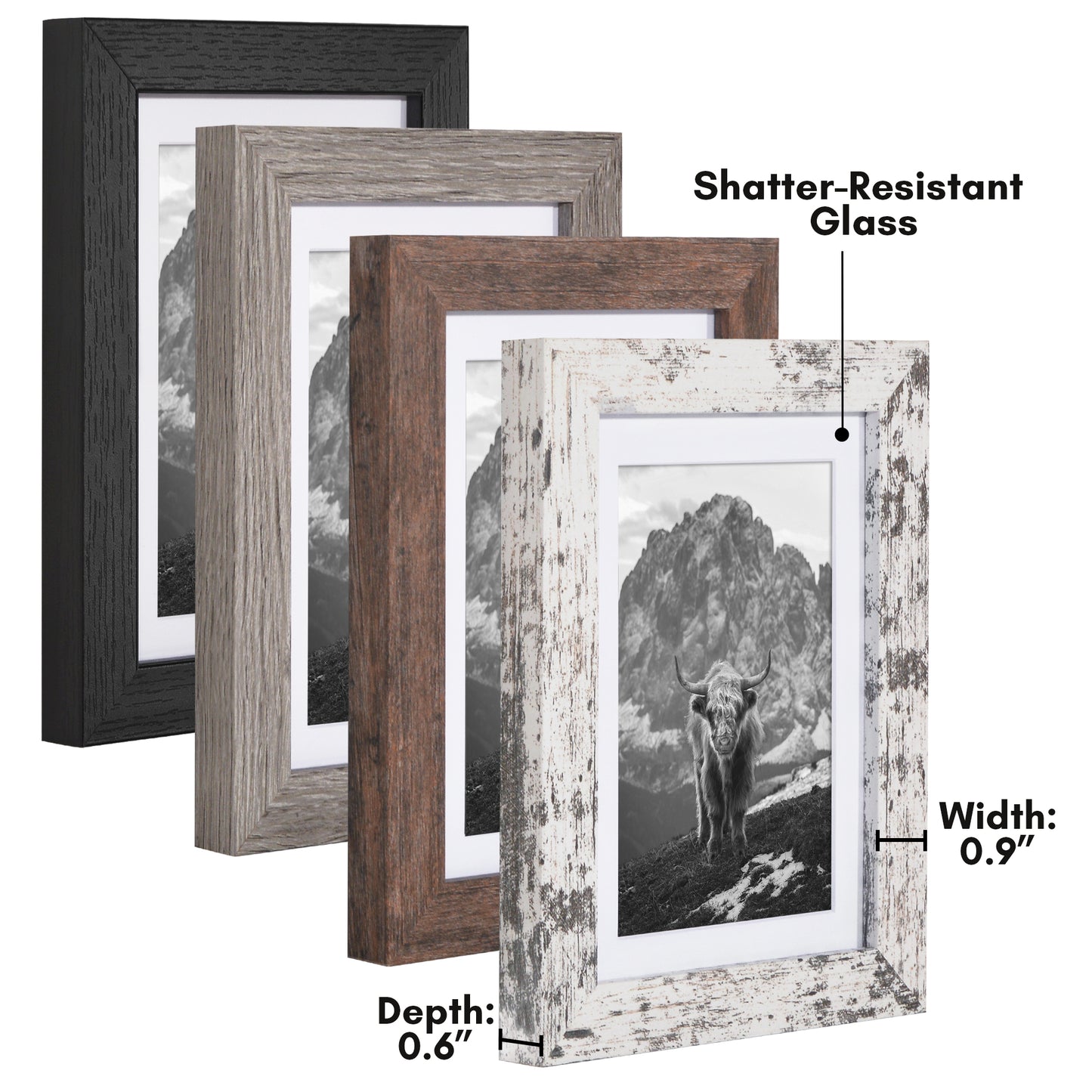 Collage Picture Frame | Set of 4 | Shatter-Resistant | With Mat | Multi-Wood Finish - Americanflat