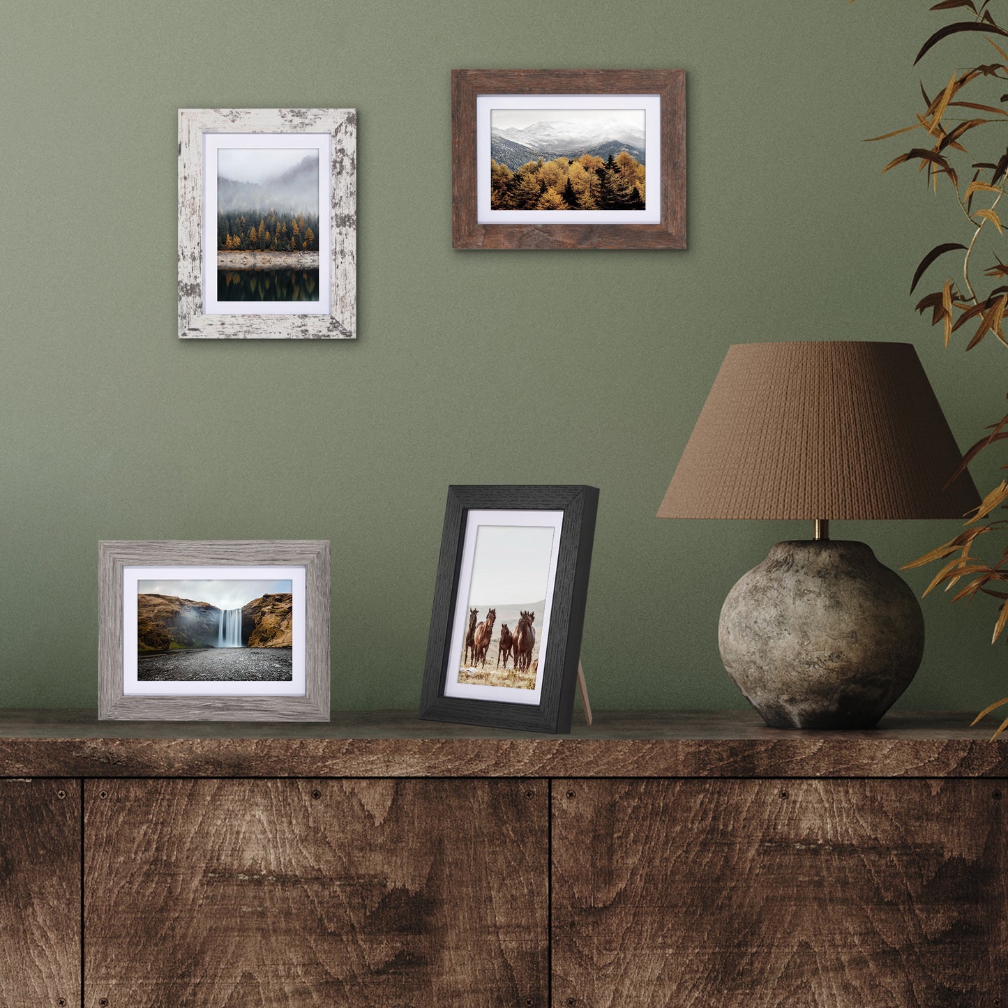 Collage Picture Frame | Set of 4 | Shatter-Resistant | With Mat | Multi-Wood Finish - Americanflat