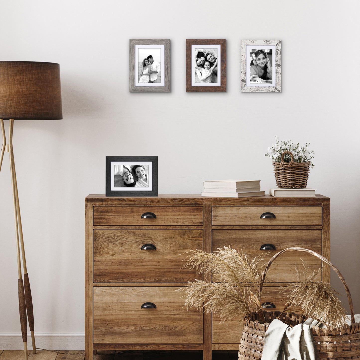 Collage Picture Frame | Set of 4 | Shatter-Resistant | With Mat | Multi-Wood Finish - Americanflat