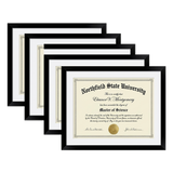 Four black 11x14 document frames with 8.5x11 white mats, holding a sample Northfield State University diploma 