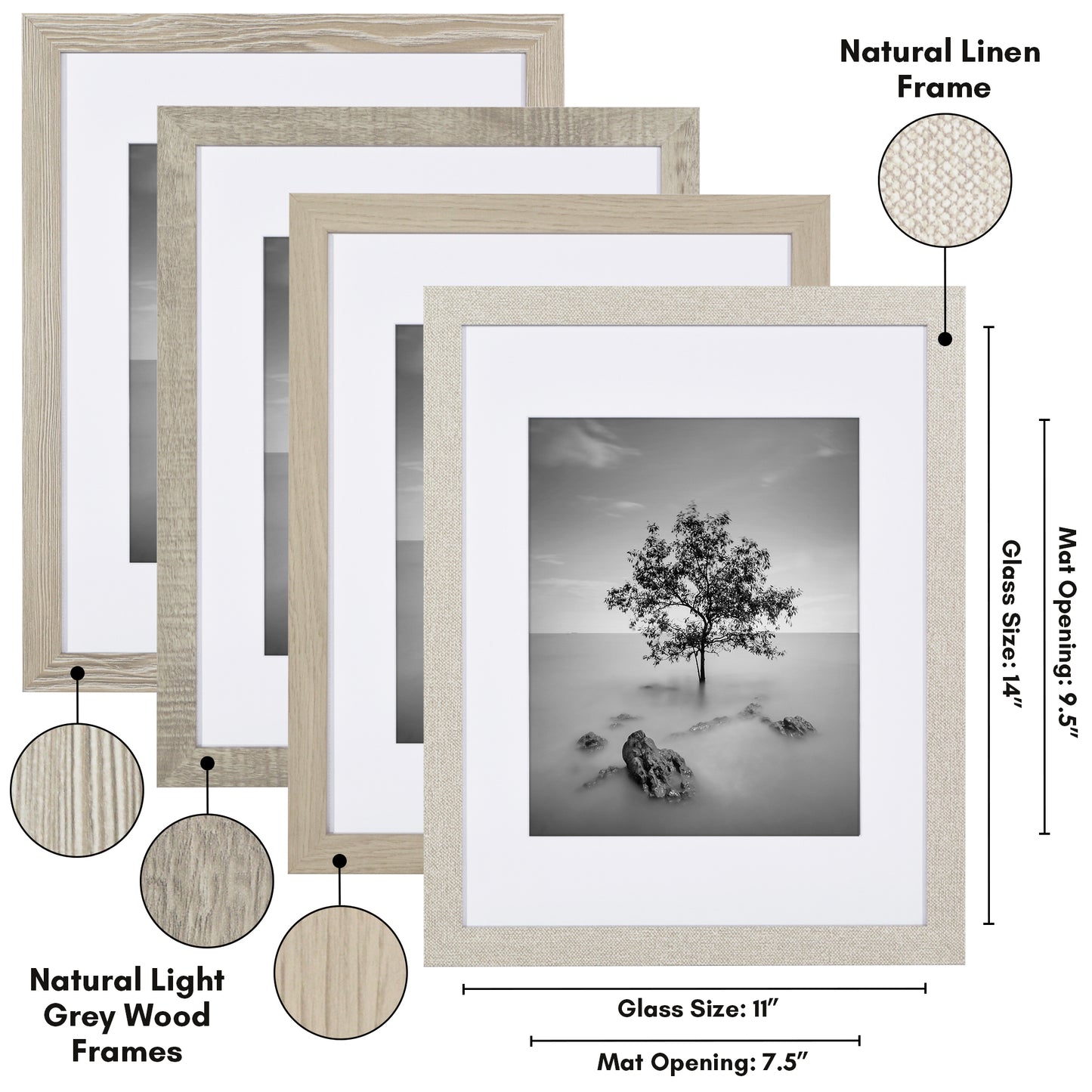Collage Picture Frame | Set of 4 | Shatter-Resistant | With Mat | Multi-Wood Finish - Americanflat