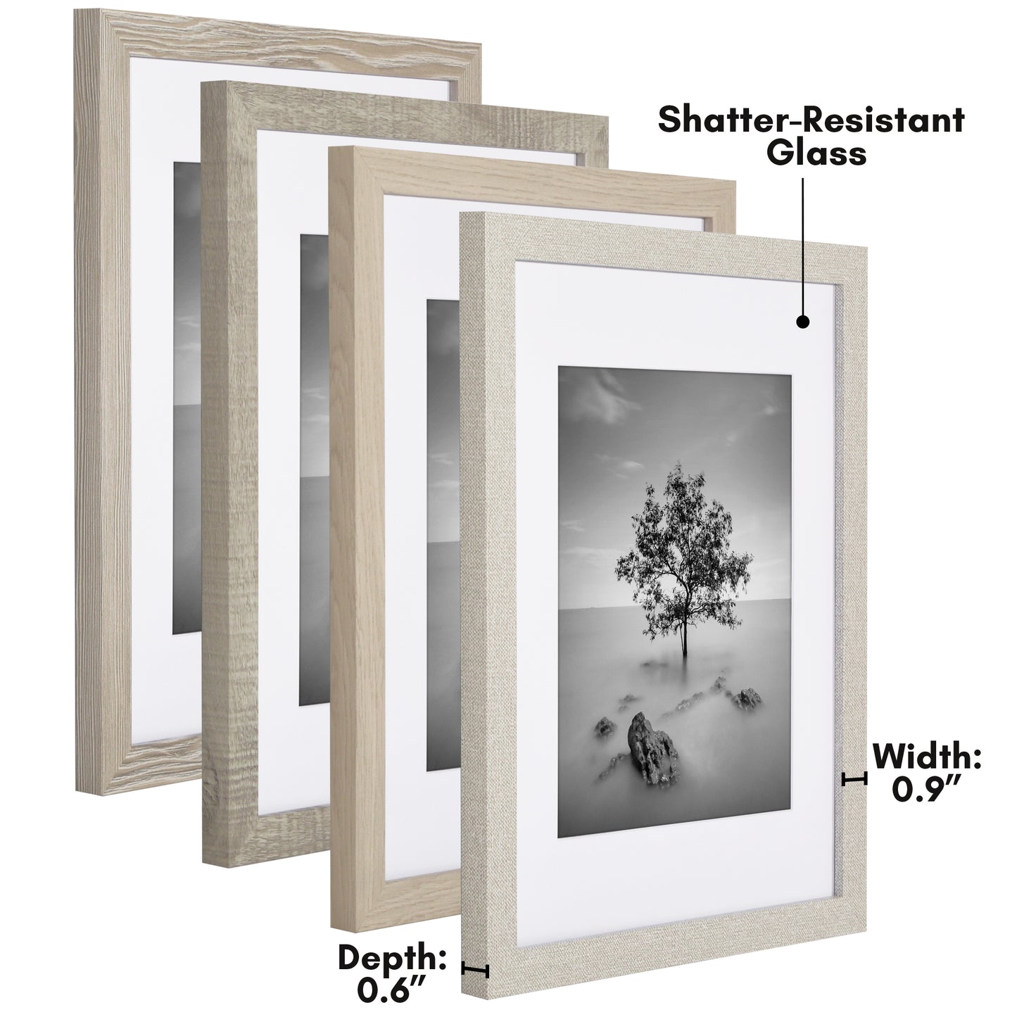 Collage Picture Frame | Set of 4 | Shatter-Resistant | With Mat | Multi-Wood Finish - Americanflat