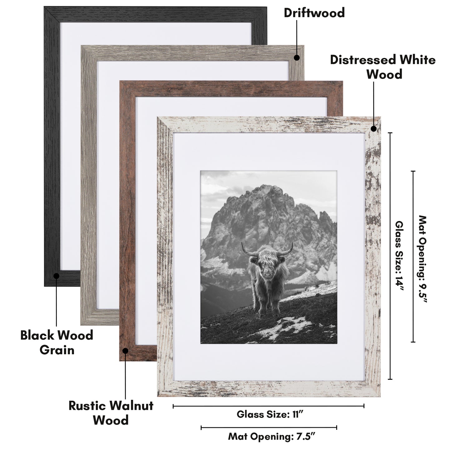 Collage Picture Frame | Set of 4 | Shatter-Resistant | With Mat | Multi-Wood Finish - Americanflat