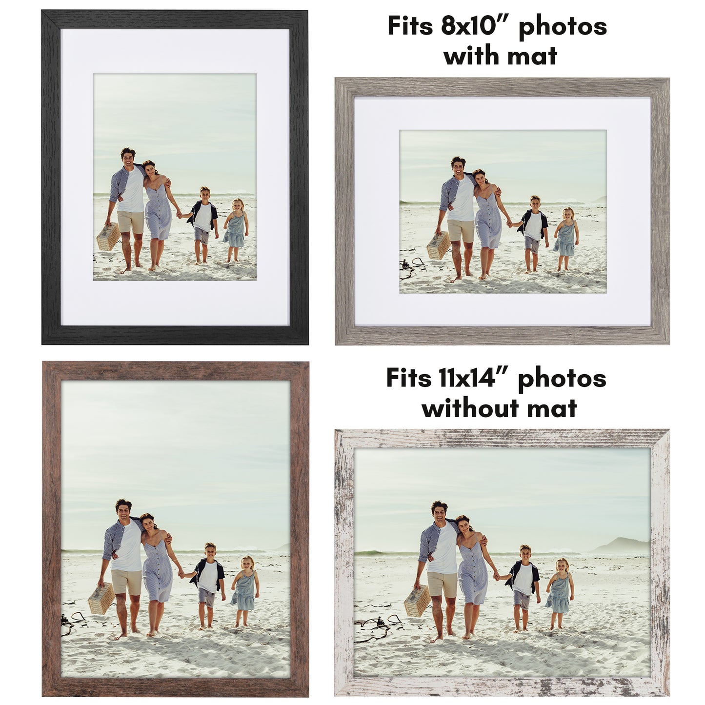 Collage Picture Frame | Set of 4 | Shatter-Resistant | With Mat | Multi-Wood Finish - Americanflat