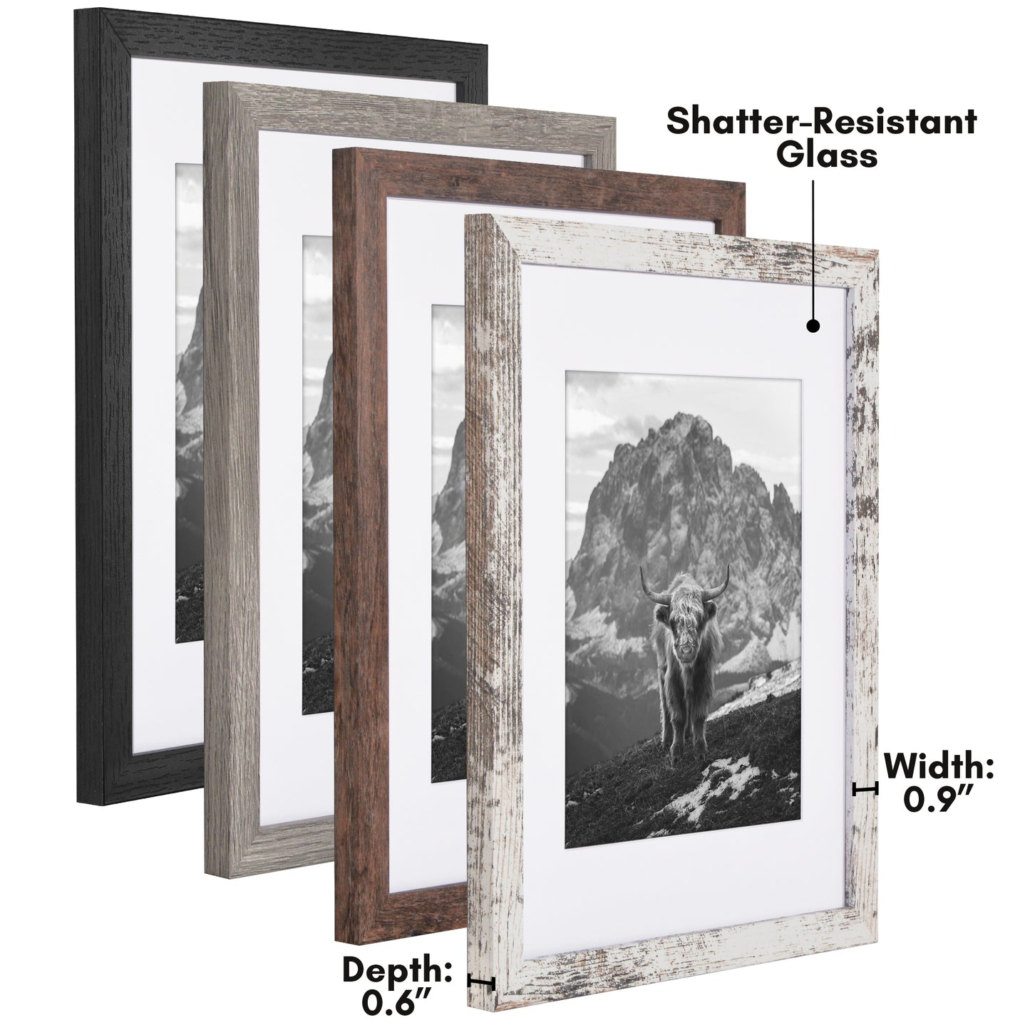 Collage Picture Frame | Set of 4 | Shatter-Resistant | With Mat | Multi-Wood Finish - Americanflat