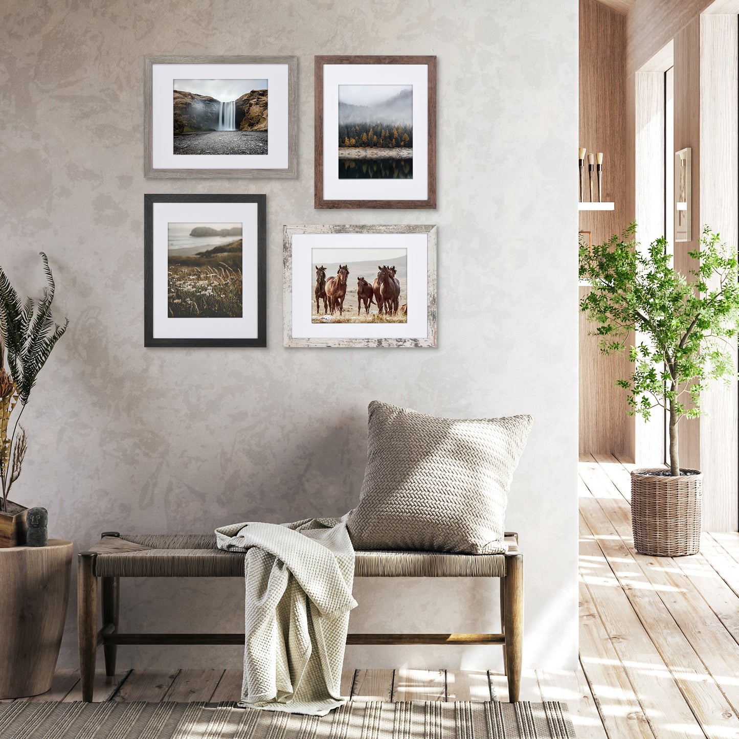 Collage Picture Frame | Set of 4 | Shatter-Resistant | With Mat | Multi-Wood Finish - Americanflat