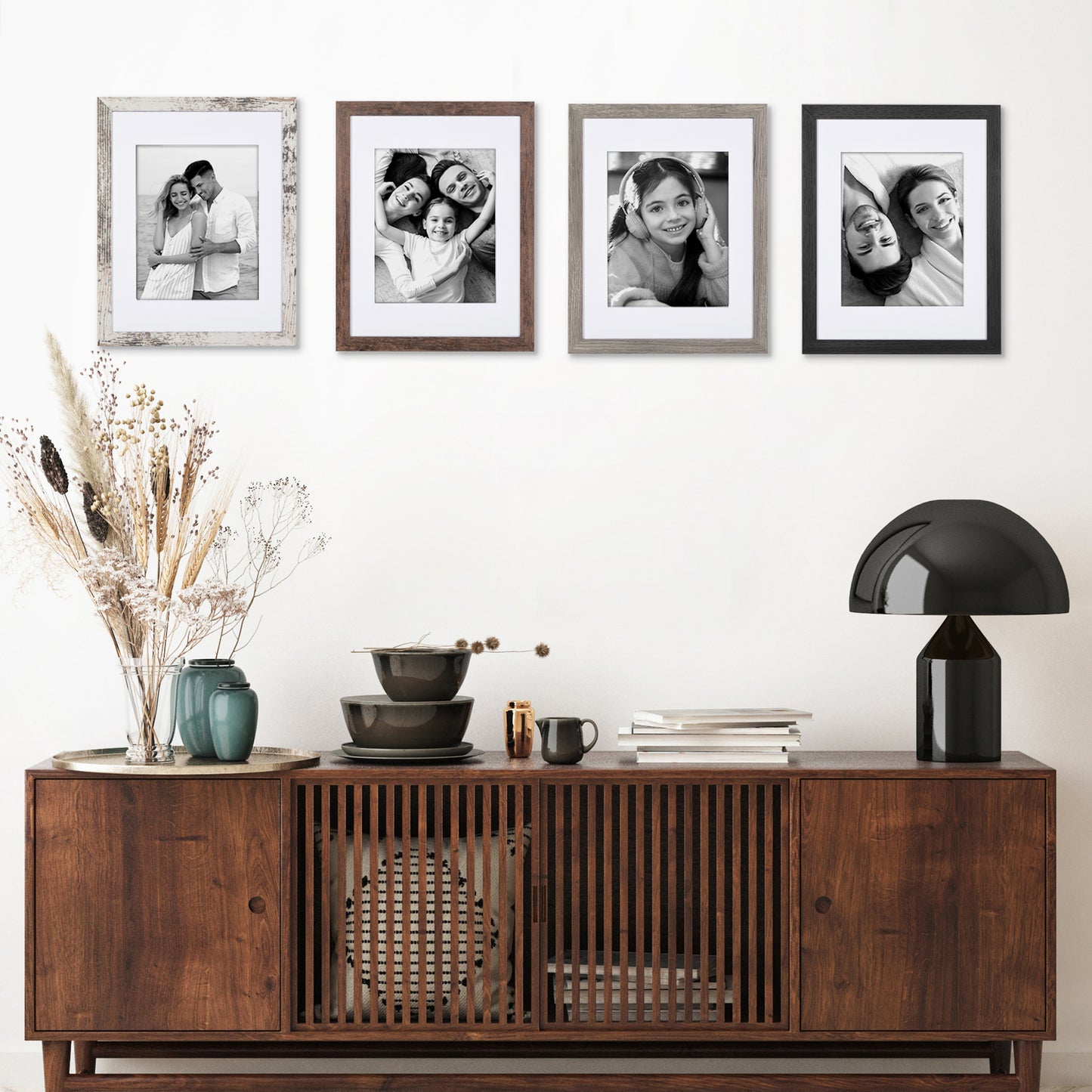 Collage Picture Frame | Set of 4 | Shatter-Resistant | With Mat | Multi-Wood Finish - Americanflat