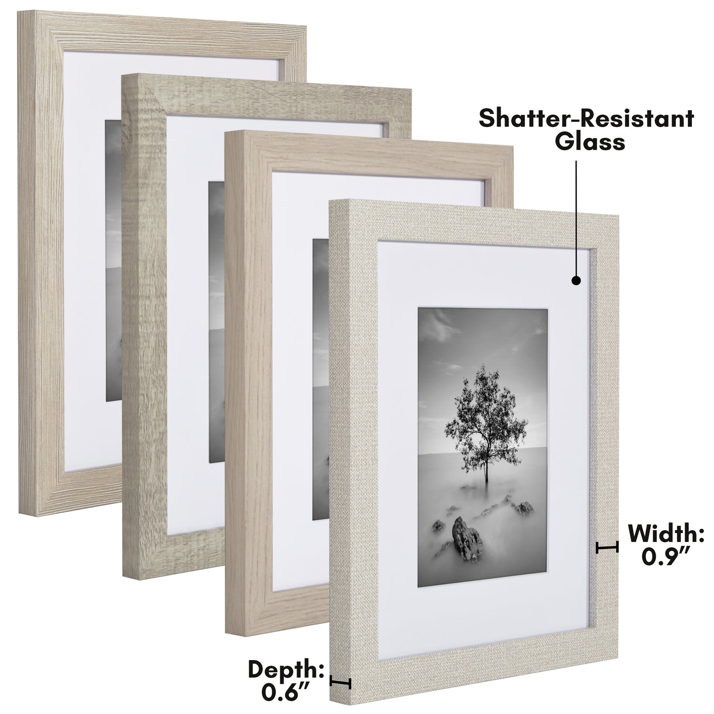 Collage Picture Frame | Set of 4 | Shatter-Resistant | With Mat | Multi-Wood Finish - Americanflat