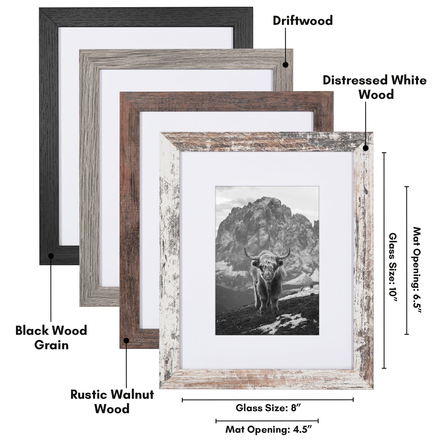 Collage Picture Frame | Set of 4 | Shatter-Resistant | With Mat | Multi-Wood Finish - Americanflat