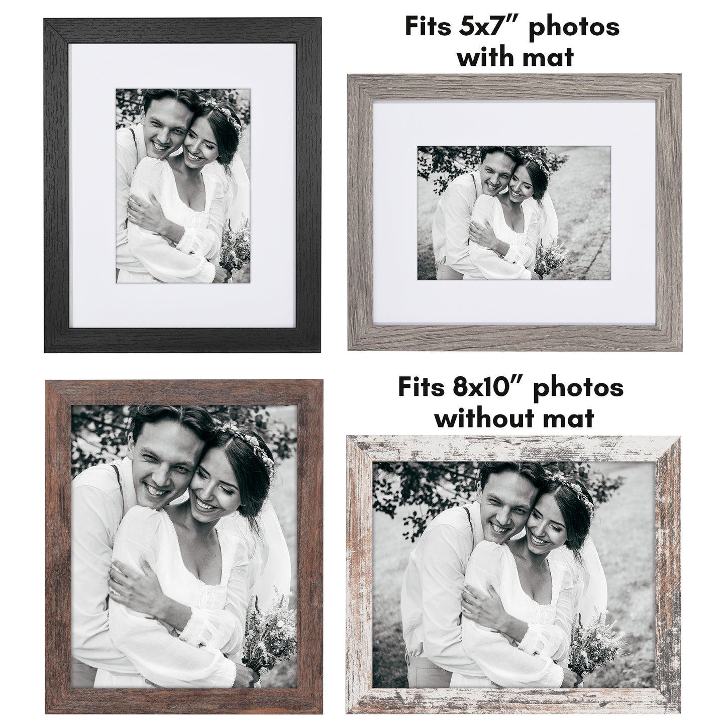 Collage Picture Frame | Set of 4 | Shatter-Resistant | With Mat | Multi-Wood Finish - Americanflat