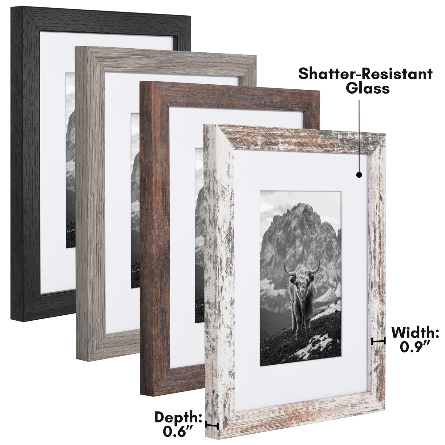 Collage Picture Frame | Set of 4 | Shatter-Resistant | With Mat | Multi-Wood Finish - Americanflat