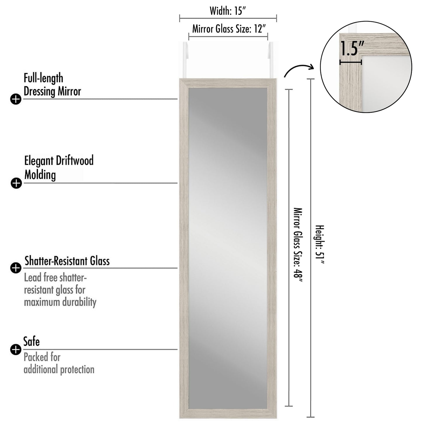 Over-the-Door Mirror 12x48 Full Length - Americanflat