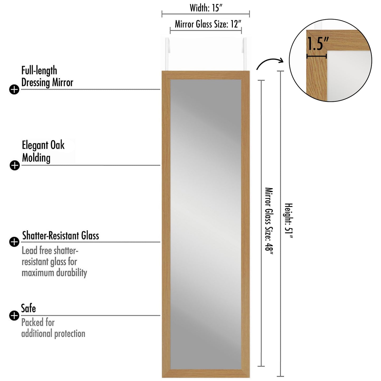 Over-the-Door Mirror 12x48 Full Length - Americanflat