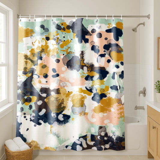 71x74 Abstract Shower Curtain with 12 Metal Grommets | Colorful Artistic Design