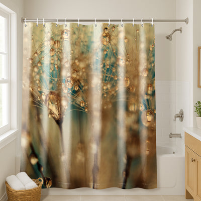 71x74 Botanical Shower Curtain with 12 Metal Grommets | Droplets Of Gold — 71 x 74 / Gold