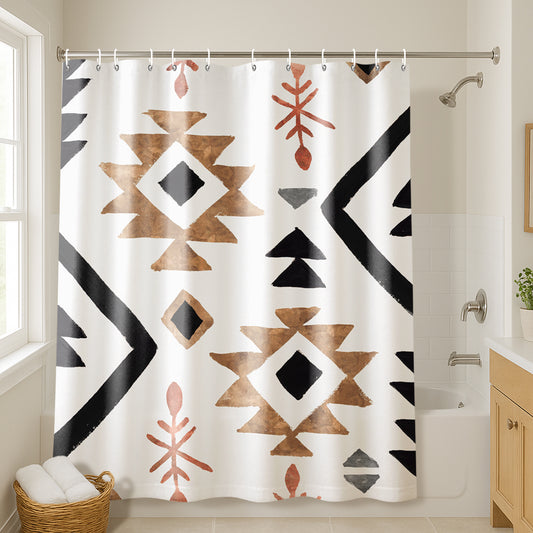 71x74 Boho Shower Curtain with 12 Metal Grommets | Geometric Design