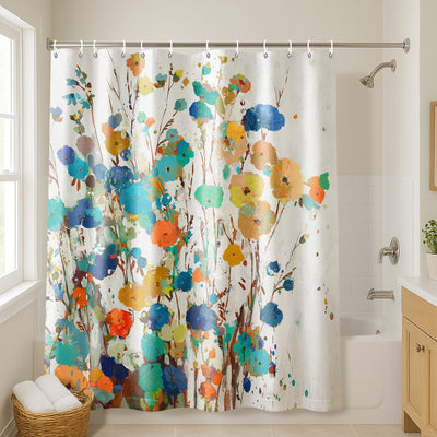 71x74 Floral Shower Curtain with 12 Metal Grommets | Botanical Design — 71 x 74 / Blue