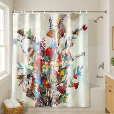 71x74 Floral Shower Curtain with 12 Metal Grommets | Modern Botanical Design — 71 x 74 / Red