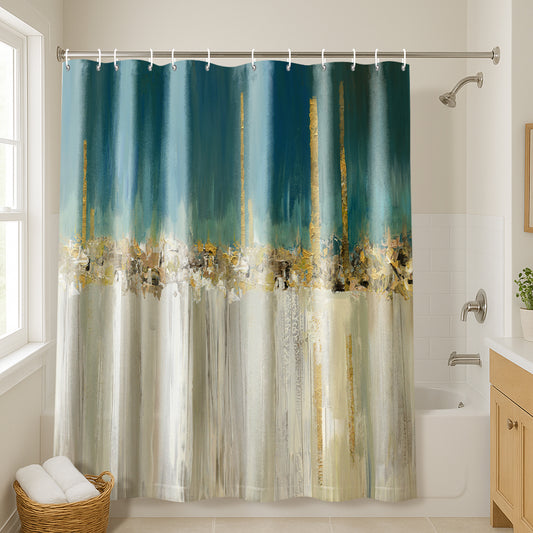 71x74 Abstract Shower Curtain with 12 Metal Grommets | Blue Batik