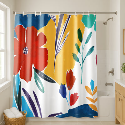 71x74 Boho Shower Curtain with 12 Metal Grommets | Bright Floral Design — 71 x 74