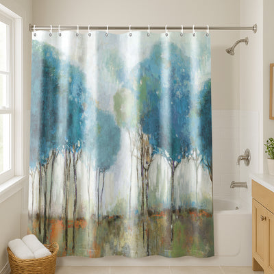 71x74 Abstract Shower Curtain with 12 Metal Grommets | Misty Meadow — 71 x 74