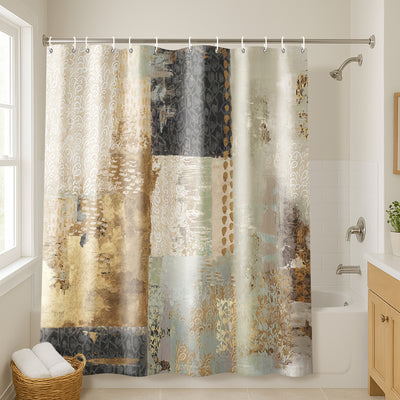 71x74 Abstract Shower Curtain with 12 Metal Grommets | Vertical Distressed Textures — 71 x 74