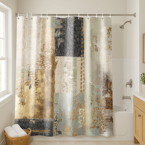 71x74 Abstract Shower Curtain with 12 Metal Grommets | Vertical Distressed Textures