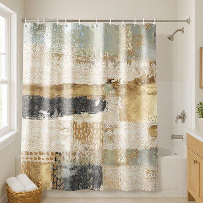 71x74 Abstract Shower Curtain with 12 Metal Grommets | Horizontal Distressed Textures — 71 x 74
