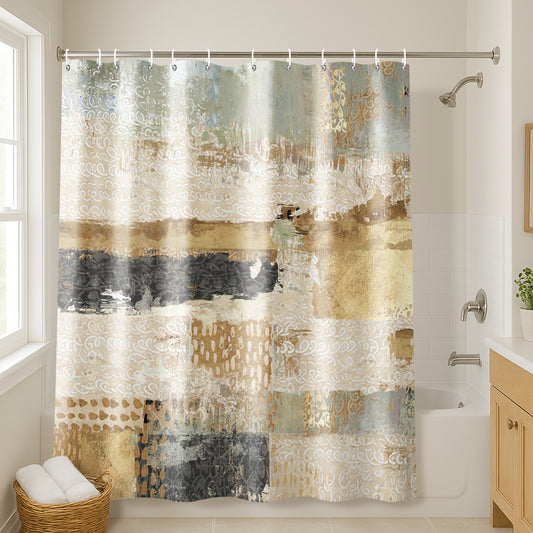 71x74 Abstract Shower Curtain with 12 Metal Grommets | Horizontal Distressed Textures