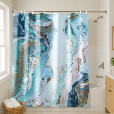 71x74 Blue Marble Shower Curtain with 12 Metal Grommets — 71 x 74