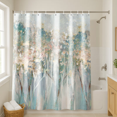 71x74 Abstract Shower Curtain with 12 Metal Grommets | Woodland-Inspired Design — 71 x 74