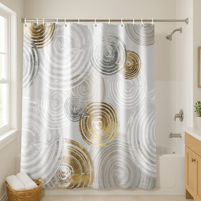 71x74 Abstract Shower Curtain with 12 Metal Grommets | Circular Design — 71 x 74
