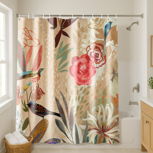 71x74 Abstract Shower Curtain with 12 Metal Grommets | Botanical-Inspired
