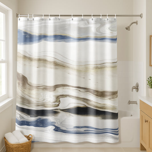 71x74 Abstract Shower Curtain with 12 Metal Grommets | Navy and Cream