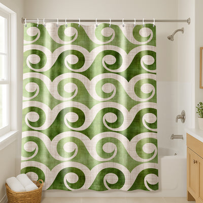 71x74 Abstract Shower Curtain with 12 Metal Grommets | Retro Waves — 71 x 74