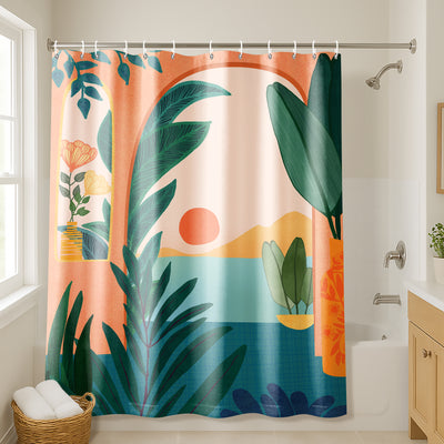 71x74 Boho Shower Curtain with 12 Metal Grommets | Ocean View — 71 x 74