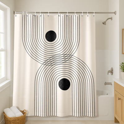 71x74 Abstract Shower Curtain with 12 Metal Grommets | Black Geometrical Line — 71 x 74