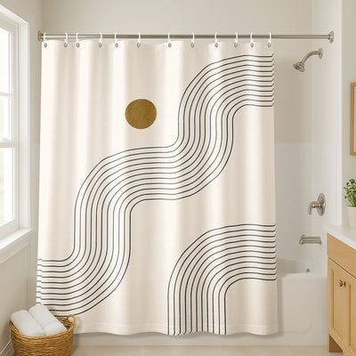 71x74 Abstract Shower Curtain with 12 Metal Grommets | Geometric Lines — 71 x 74