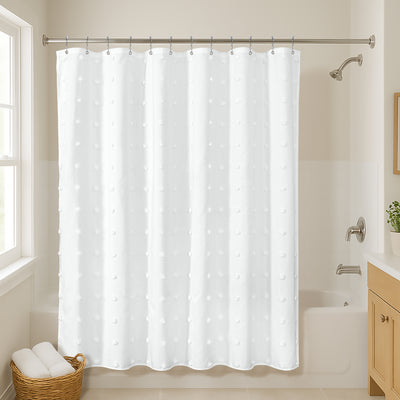 71x71 Woven Linen Shower Curtain with Tassel Accents and 12 Grommets | Textured Designs — Abstract / 71 x 71