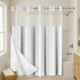 72x75 Hookless Shower Curtain with Sheer Panel, Snap-In Liner, and Grommets | Stripes