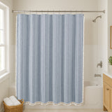 71x71 Woven Linen Shower Curtain with Tassel Accents and 12 Grommets | Solid Color