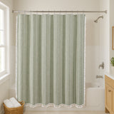 71x71 Woven Linen Shower Curtain with Tassel Accents and 12 Grommets | Solid Color